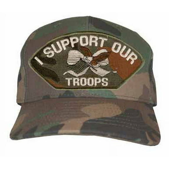 I Support Our Troops' Woodland Camo Ball Cap