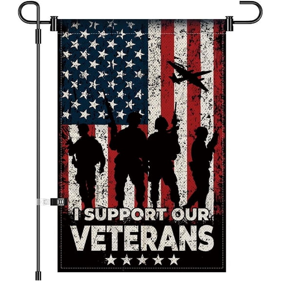 I Support Our Veterans Garden Flag Patriotic Banner 12X18 IN Memorial Day, Fourth of July, Veterans Day Patriotic Decorations (V4)