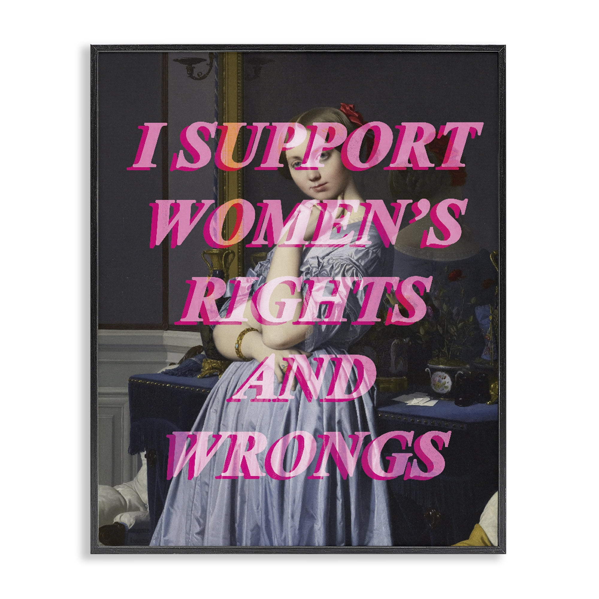 I Support Women's Rights & Wrongs Black Framed Giclee Art, design by Lil' Rue