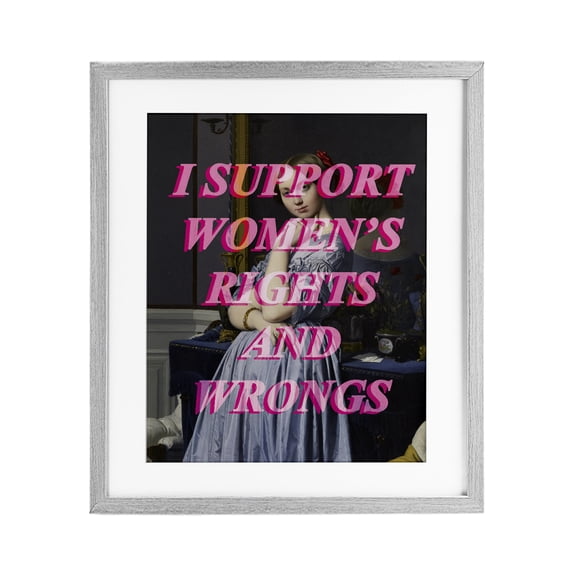 I Support Women's Rights & Wrongs Gray Framed Print Under Glass, design by Lil' Rue