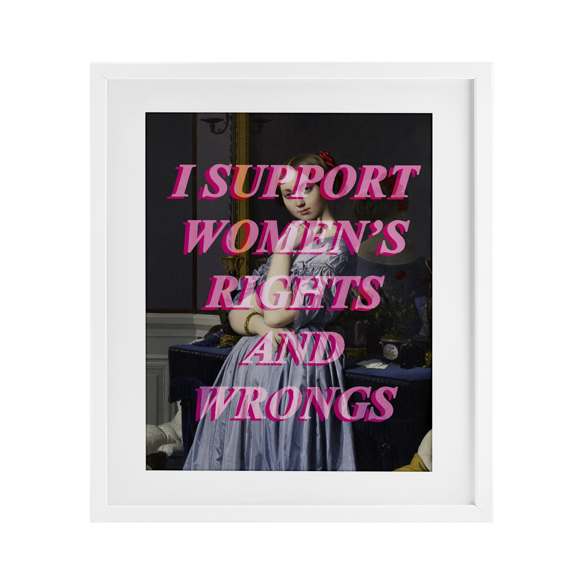 I Support Women's Rights & Wrongs White Framed Print Under Glass, design by Lil' Rue
