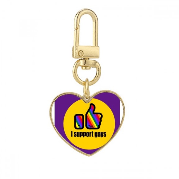 I Support s LGBT Rainbow Gold Heart Keychain Metal Keyring Holder