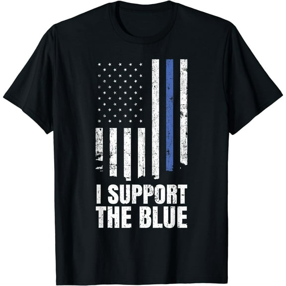 I Support the Blue Police Officer Thin Blue Line Flag T-Shirt