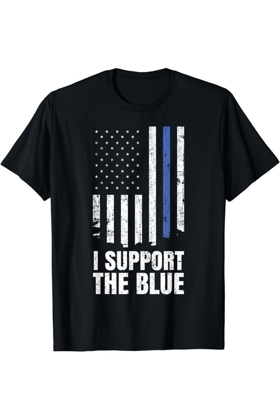 I Support the Blue Police Officer Thin Blue Line Flag T-Shirt