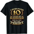 thumbnail image 1 of I Survived 10 Years Of Marriage Tin Wedding 10th Anniversary T-ShirtMen's and women's gift, black and white T-shirt, size: Extra large S-4XL, 1 of 4