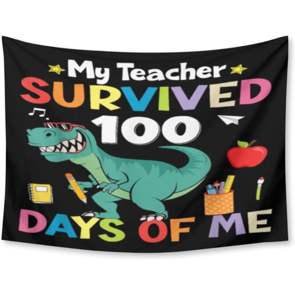 I Survived 100 Days of 67 100th Day of School Teacher Polyester Decorative Tapestry for Living Room Bedroom Dorm,Vivid Colors and Soft Fabric 30x40 Inch