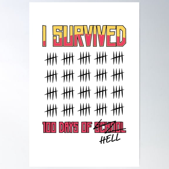 I Survived 100 Days Of School Teacher Poster Wall Art, Modern Wall Decor, 8x12 UNFRAMED