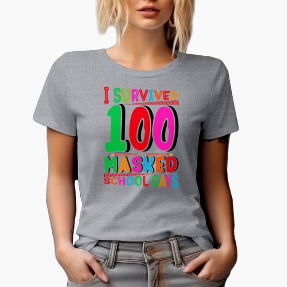 I Survived 100 Masked School Days, Heather Grey T-Shirt, Small