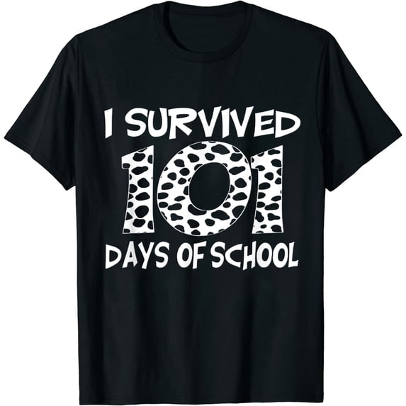 I Survived 101 Days School Dalmatian Teacher Stude Women's Summer Graphic Tee Short Sleeve Shirt with Fashionable Print