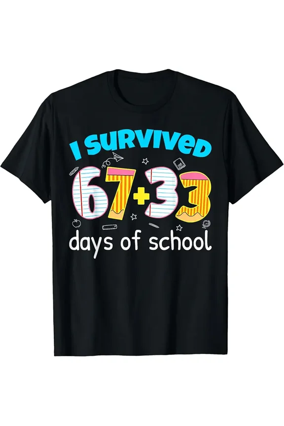 I Survived 67 33 Days of School Teacher Kids 100th Days T-Shirt