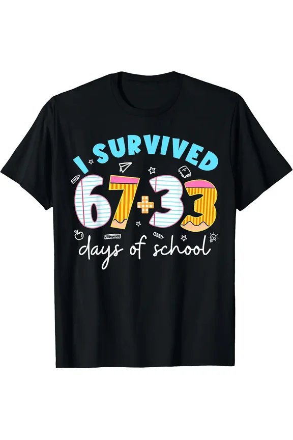 I Survived 67 33 Days of School for Teacher Kids 100th Day T-Shirt