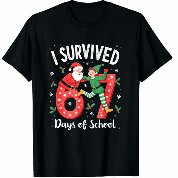 I Survived 67 Days of School Christmas Candy Cane Six Seven T-Shirt (Men's, Women's)
