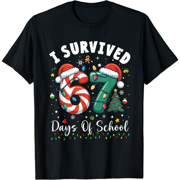 I Survived 67 Days of School Christmas Candy Cane Six Seven T-Shirt