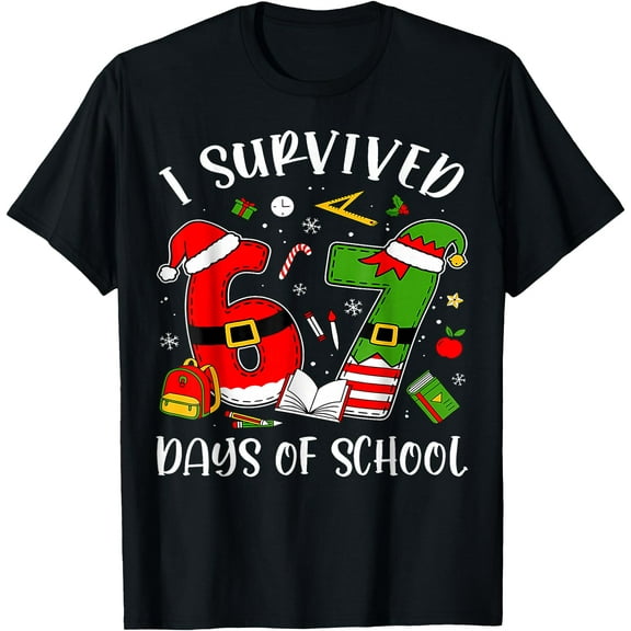 I Survived 67 Days of School Christmas Santa Teacher T-Shirt Shirts
