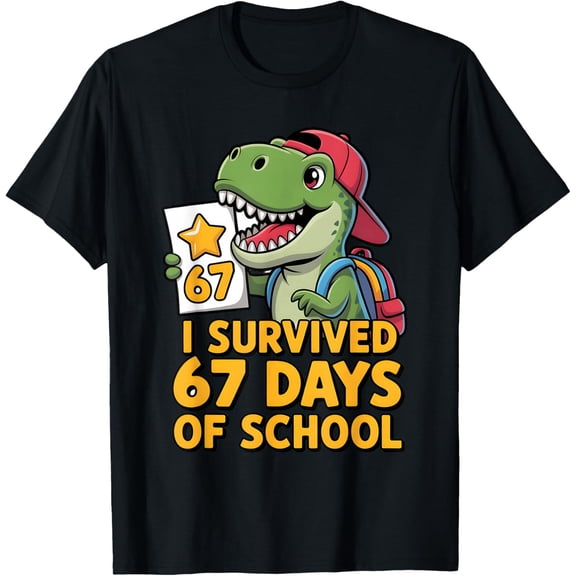 I Survived 67 Days of School Dinosaur Adult T-shirt