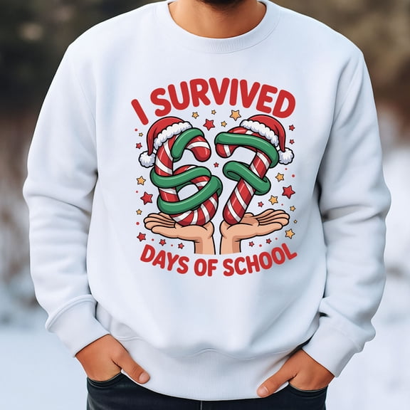I Survived 67 Days of School Sweatshirt – Fun Graphic Pullover with Candy Cane Number Design