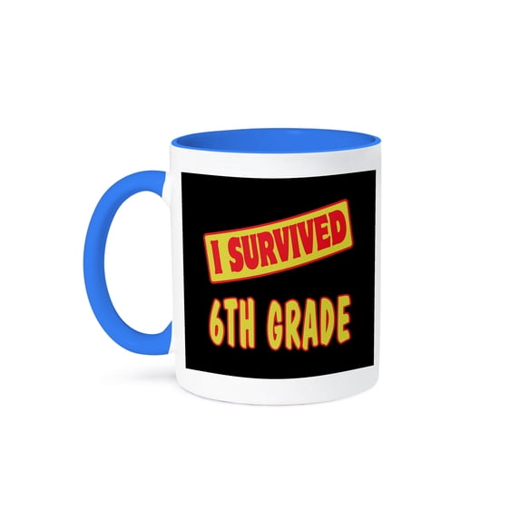 3dRose, I Survived 6th Sixth Grade Survial Pride And Humor Design, 11oz Two-Tone Blue Mug