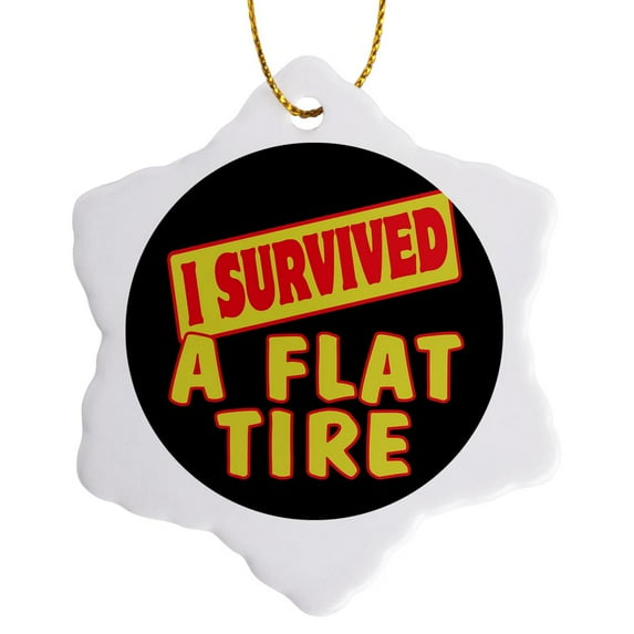 3drose, I Survived a Flat Tire Survial Pride and Humor Design, 3 inch Snowflake Porcelain Ornament