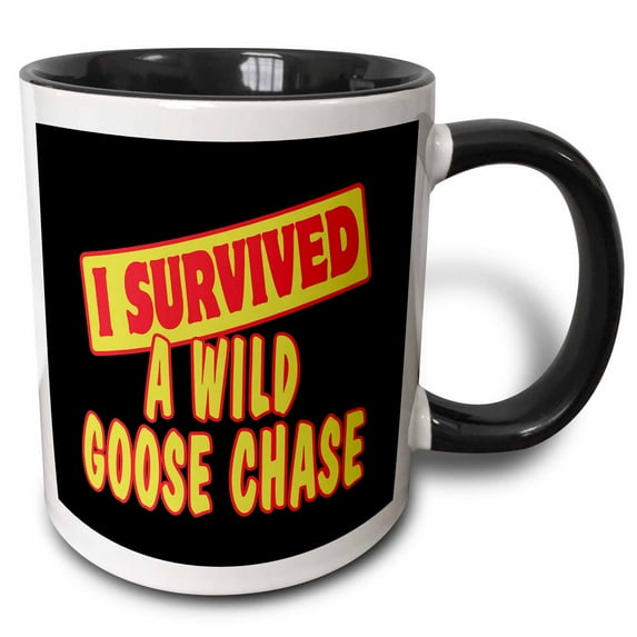 3drose, I Survived a Wild Goose Chase Survial Pride and Humor Design, 11oz Two-tone Black Mug