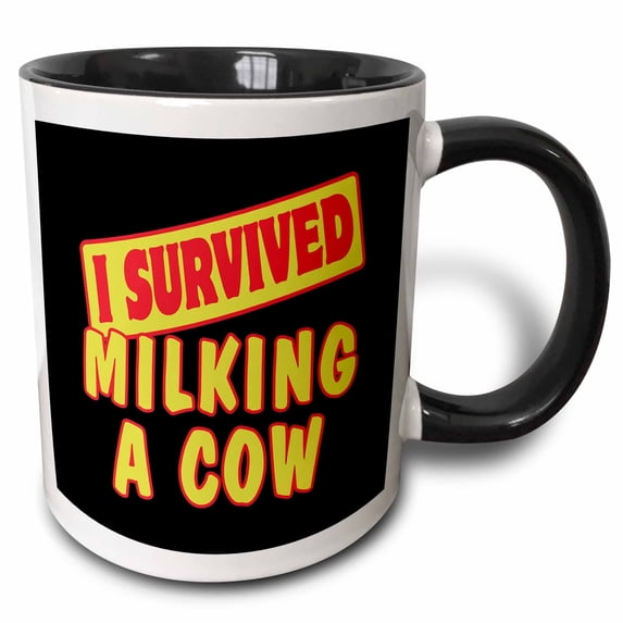 3drose, I Survived Milking a Cow Survial Pride and Humor Design, 15oz Two-tone Black Mug