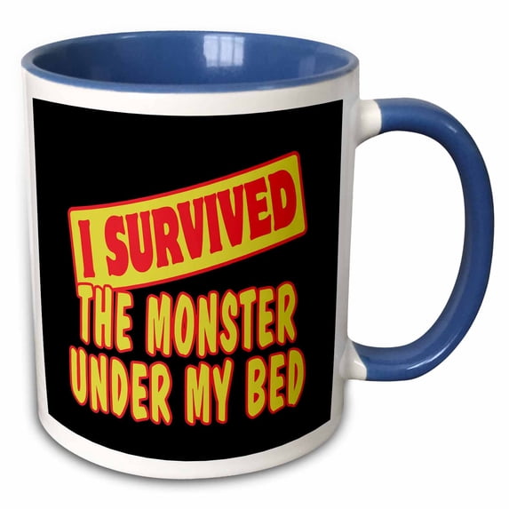3drose, I Survived Monster Under My Bed Survial Pride and Humor Design, 15oz Two-tone Blue Mug