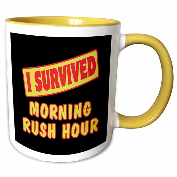 3drose, I Survived Morning Rush Hour Survial Pride and Humor Design, 11oz Two-tone Yellow Mug