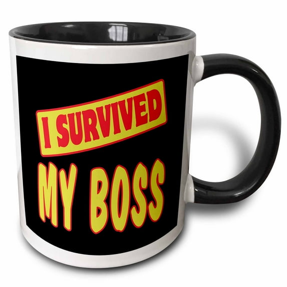 3drose, I Survived My Boss Survial Pride and Humor Design, 11oz Two-tone Black Mug