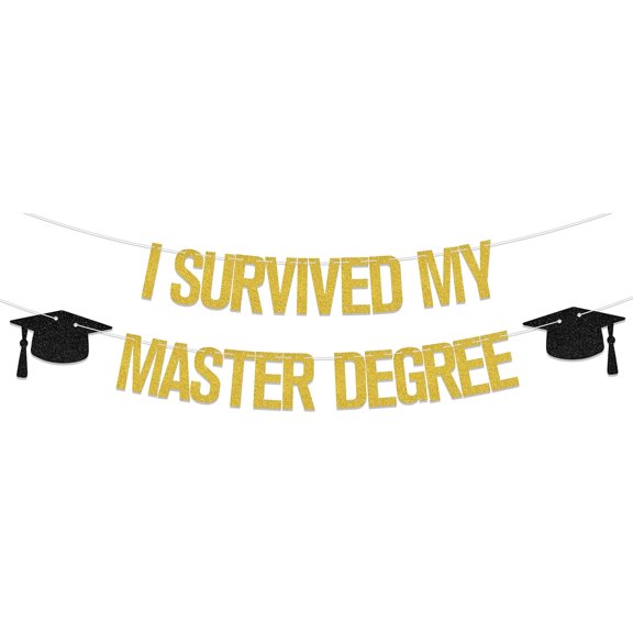 I Survived My Mama's Master Degree Banner, Gold Master Degree Graduation Decorations