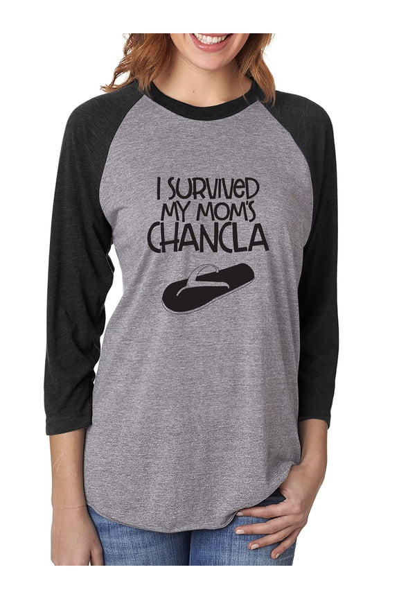 I Survived My Mom's Chancla Unisex 3/4 Sleeve Baseball Raglan Tee