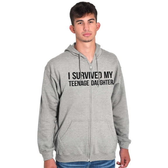 I Survived My Teenage Daughter Funny Unisex Fleece Graphic Zip Up Hoodie Brisco Brands 4X