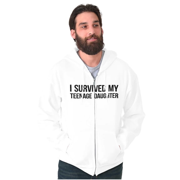 I Survived My Teenage Daughter Funny Unisex Fleece Graphic Zip Up Hoodie Brisco Brands 5X