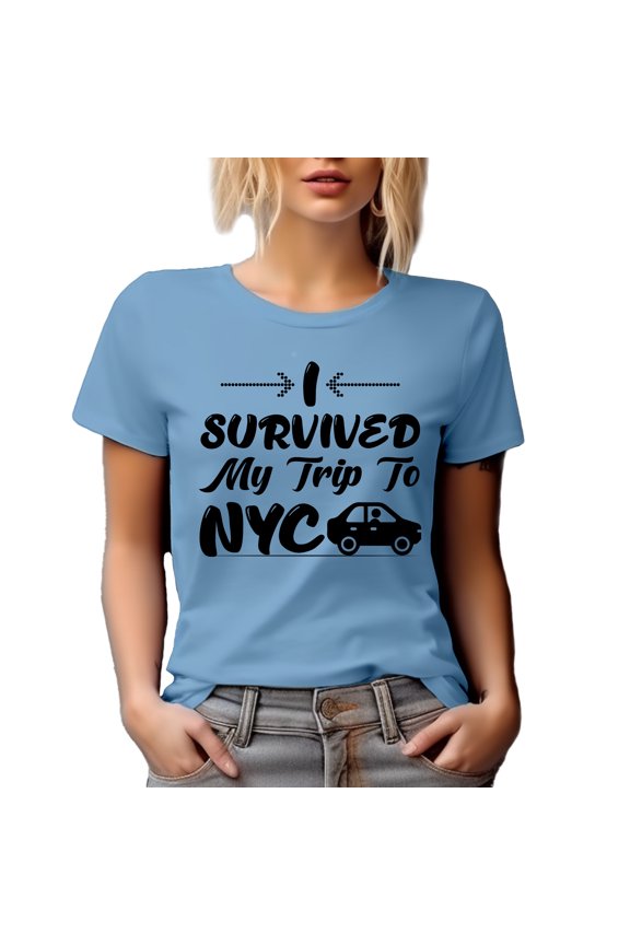 I Survived My Trip to NYC, Traveler or Traveling to USA Themed, Baby Blue T-Shirt, Medium