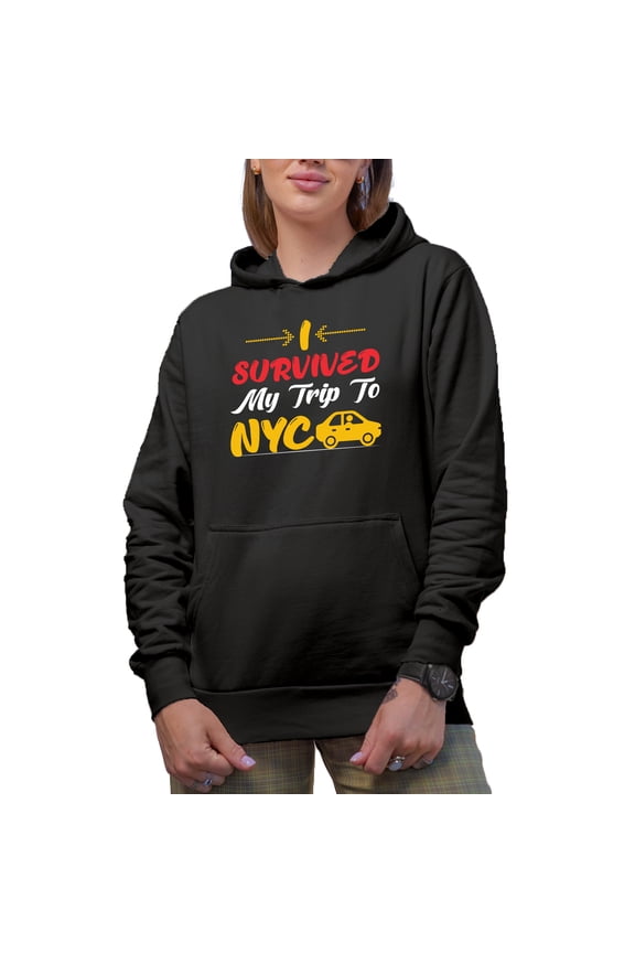 I Survived My Trip to NYC - Traveler or Traveling to USA Themed, Black Hooded Sweatshirt or Hoodie, Small