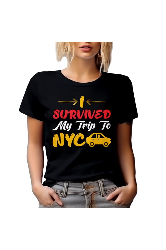 I Survived My Trip to NYC - Traveler or Traveling to USA Themed, Black T-Shirt, Medium