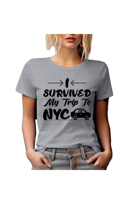 I Survived My Trip to NYC, Traveler or Traveling to USA Themed, Heather Grey T-Shirt, Medium