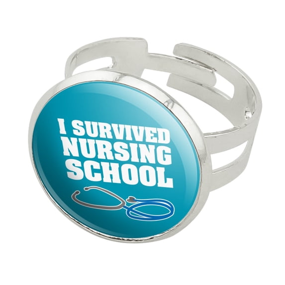 I Survived Nursing School Stethoscope RN Silver Plated Adjustable Novelty Ring