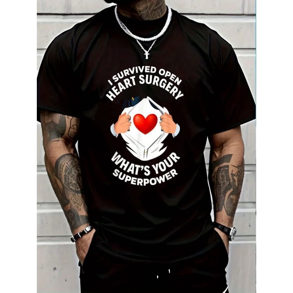 I Survived Open Heart Surgery Funny Bypass Heart Survivor Men's Cotton ...