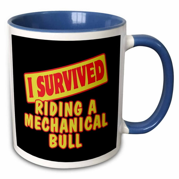 3drose, I Survived Riding a Mechanical Bull Survial Pride and Humor Design, 11oz Two-tone Blue Mug