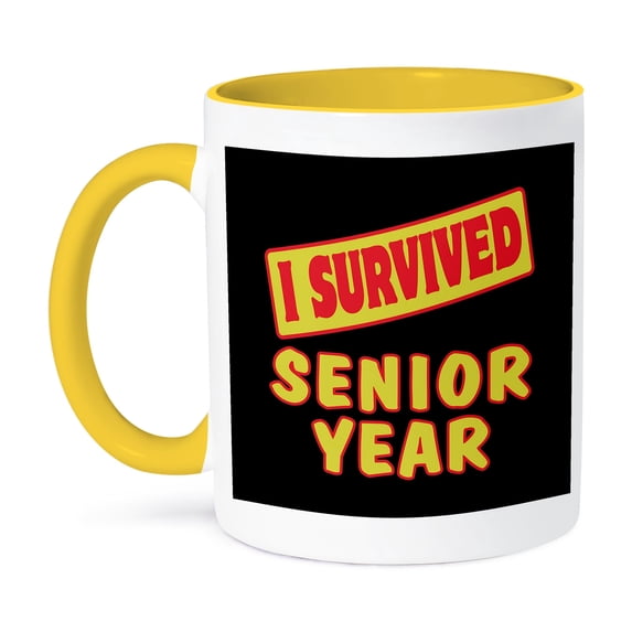 3dRose, I Survived Senior Year Survial Pride And Humor Design, 15oz Two-Tone Yellow Mug