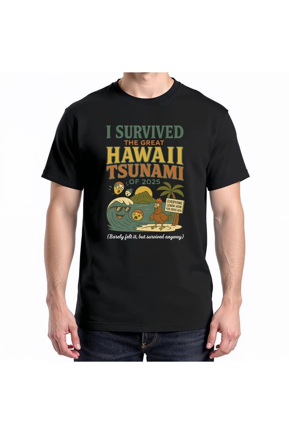 I Survived The Great Hawaii Tsunami Of 2025 T-Shirt – Resilience & Adventure Theme – Unisex Casual Wear
