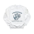 thumbnail image 1 of I Survived Todays Tummy Ache Unisex Cat Meme Vintage Sweatshirt, for men & women, up to size 5XL, 1 of 3