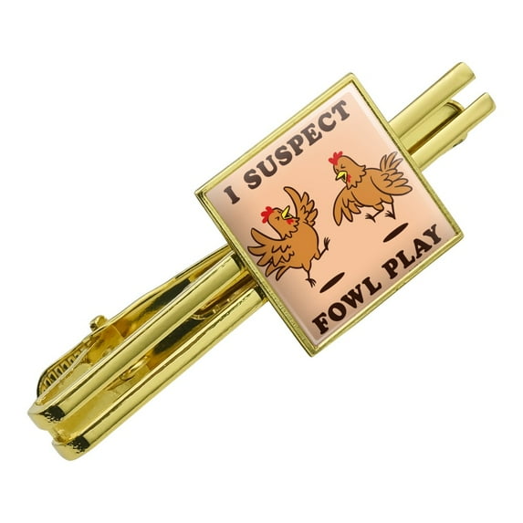 I Suspect Fowl Play Foul Chickens Funny Humor Square Tie Bar Clip Clasp Tack- Silver or Gold