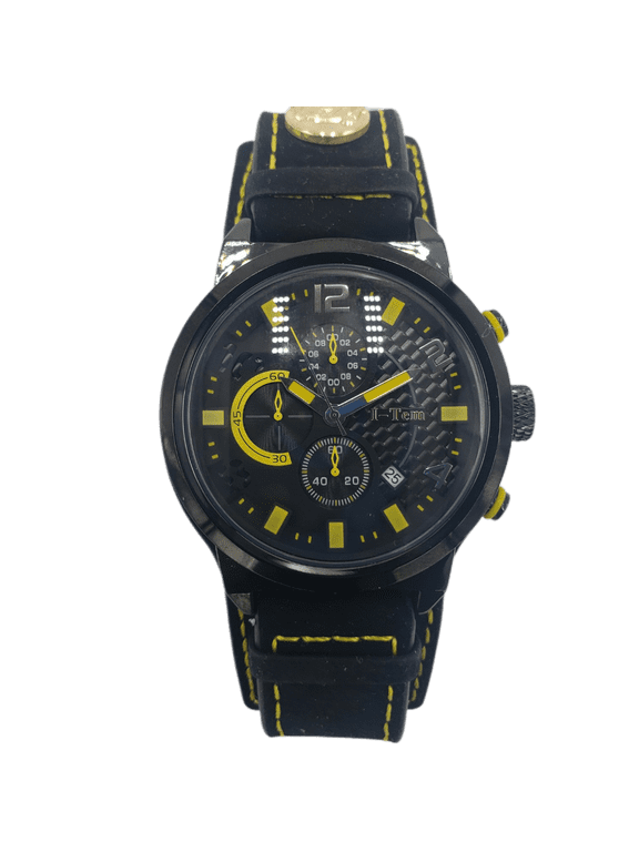 Men's 22 mm Corporate Stainless Steel Leather Wristwatches, Yellow, (TW20B)