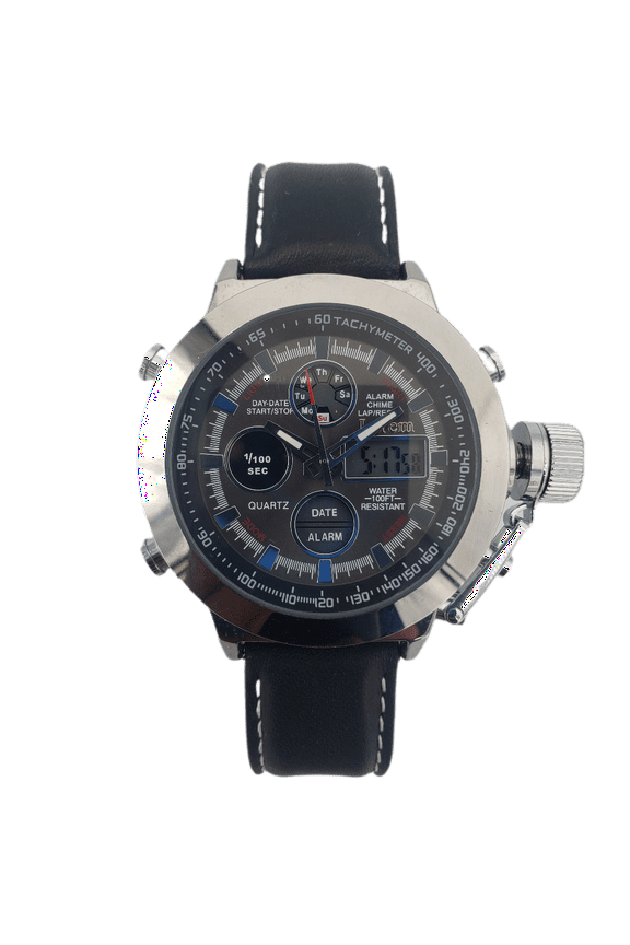 Men's 22mm Chronograph Stainless Steel Leather Watch