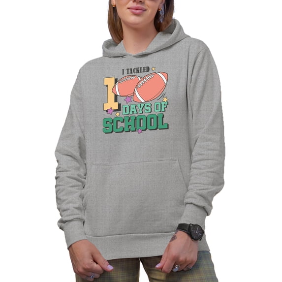 I Tackled 100 Days of School with Football Art Merch Gift, Heather Grey Hooded Sweatshirt or Hoodie, XL