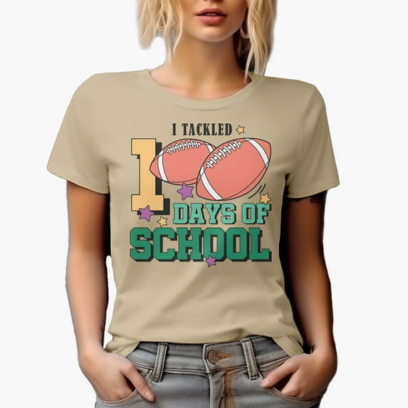 I Tackled 100 Days of School with Football Art Merch Gift, Tan T-Shirt, Large