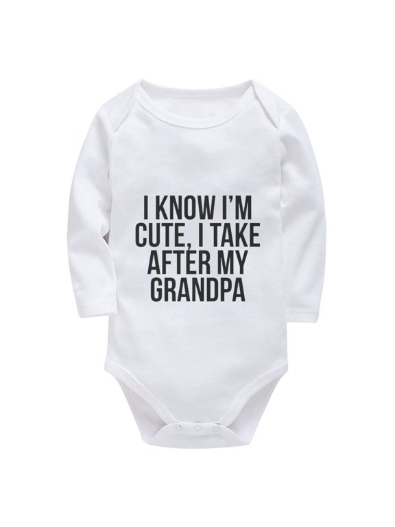 I Take After My Grandpa Infant Onesie Long Sleeve Neutral Baby Romper White Baby Boy Outfit
