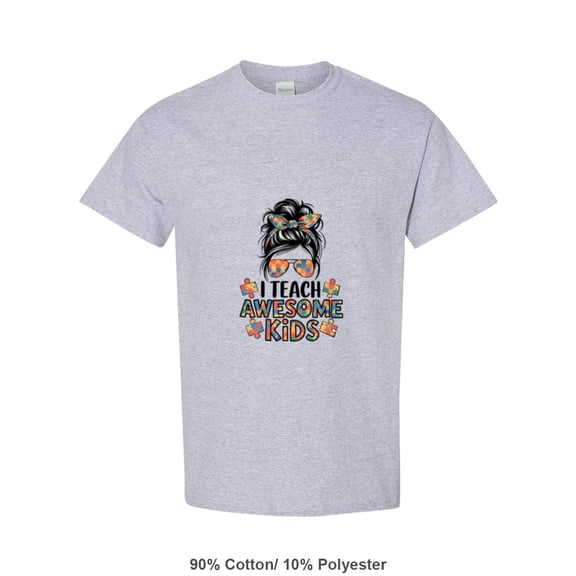 I Teach Awesome Kids Messy Bun Graphic For An Autism Teacher Unisex T-Shirt
