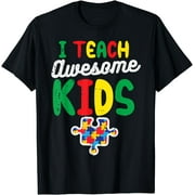 I Teach Awesome Kids Puzzle Ausome Autism Awareness Teacher T-Shirt