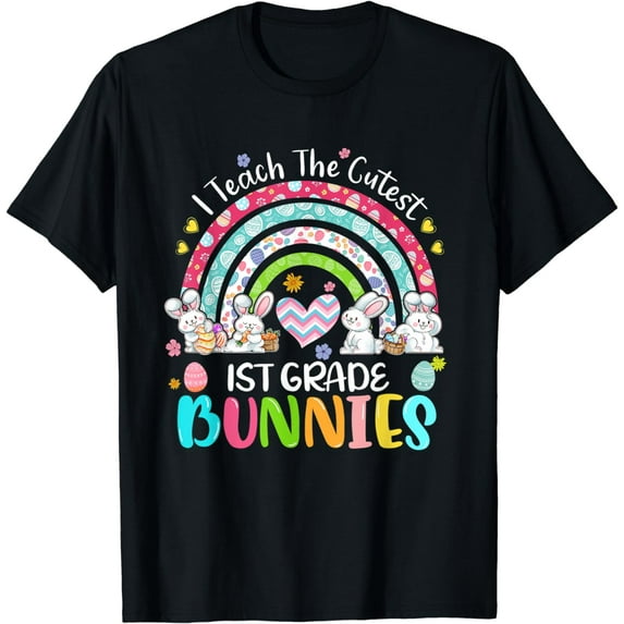 I Teach Cutest Bunnies 1st Grade Teacher Boho Rainbow Easter T-Shirt